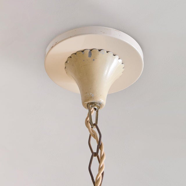 Gold Italian Cylindrical Ivory Lacquer + Starburst Glass Lantern Pendant, 1950s For Sale - Image 8 of 11