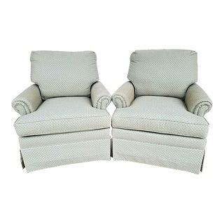 Exceptional Ethan Allen Skirted Scroll Arm Club Chairs With Arm Covers - a Pair For Sale
