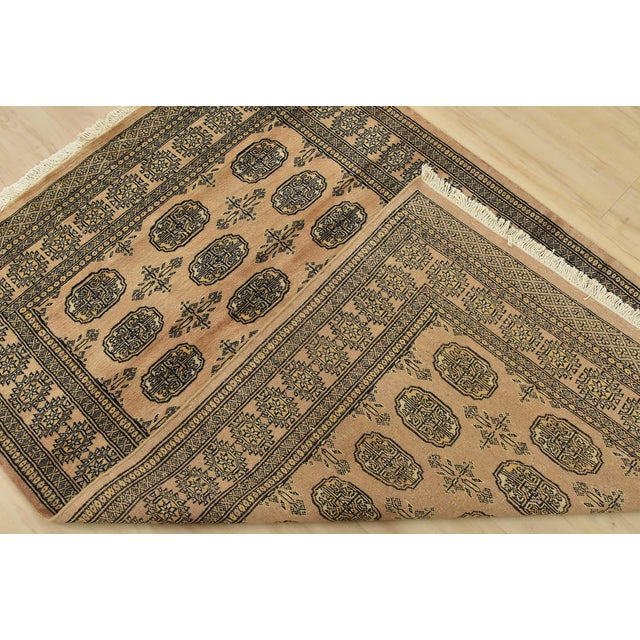 Bokhara Rug 4’2” X 6′ Beige Wool Tribal Hand-Knotted Oriental Carpet For Sale - Image 10 of 11