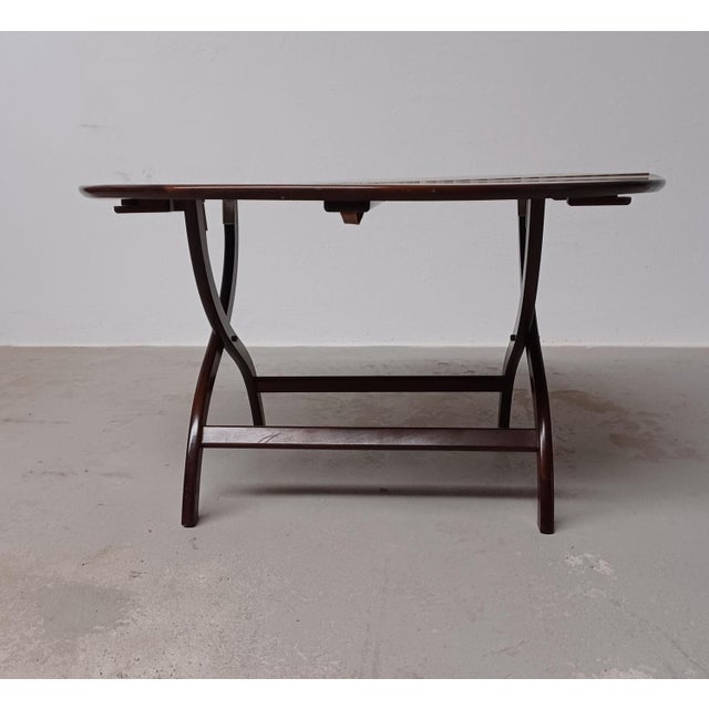 Danish Circular Handcrafted Foldable Mahogany Coffee Table, 1960s For Sale - Image 4 of 11