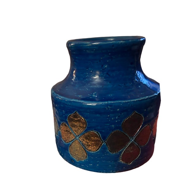 Ceramic Two Aldo Londi Vases in Rimini Blue With Mettalic Clovers For Sale - Image 7 of 11