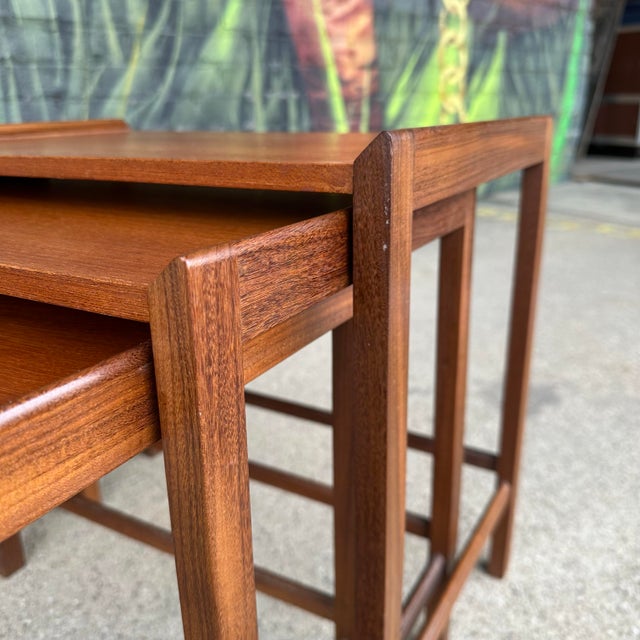 Wood Mid 20th Century Danish Teak Nesting Side Tables For Sale - Image 7 of 12