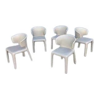 Set of 5 Cassina Hola Leather Chairs designed by Hannes Wettstein For Sale