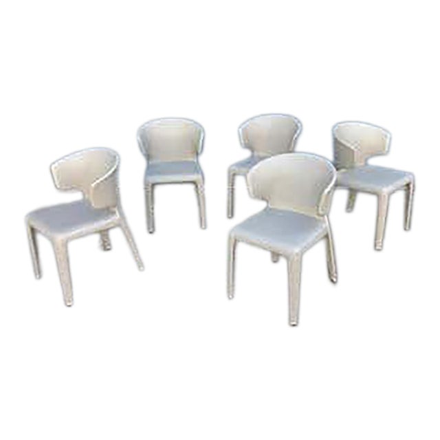 Set of 5 Cassina Hola Leather Chairs designed by Hannes Wettstein For Sale