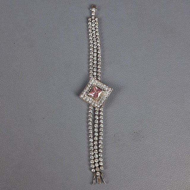 Vintage 925 Silver Set Rhinestone Pink Stones Necklace, Bracelet, Ring and Brooch, Set of 4 For Sale - Image 3 of 13