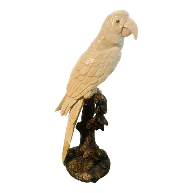 Vintage Tropical Statue Ceramic Parrot Bird For Sale