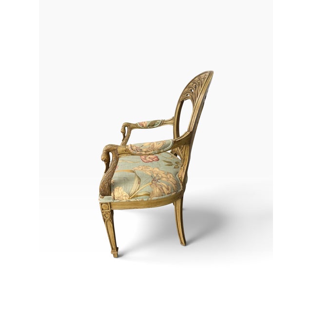 Late 20th Century Vintage Italian Neoclassical Giltwood Bird Arm Chair With Botanical Floral Upholstery For Sale - Image 5 of 14