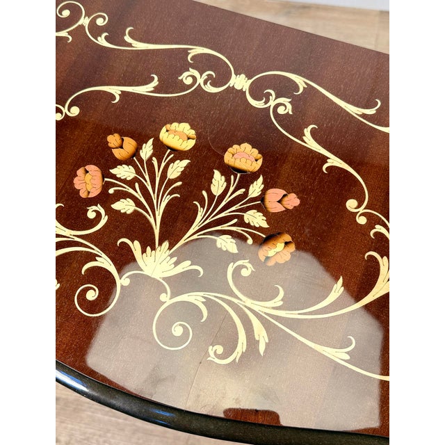 Vintage Italian Rococo Marquetry Fruitwood Console Hall Table For Sale - Image 9 of 12