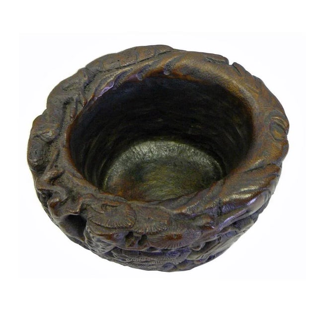 Chinese People Pine Carving Bamboo Display Figure Brush Holder Pot For Sale - Image 4 of 6