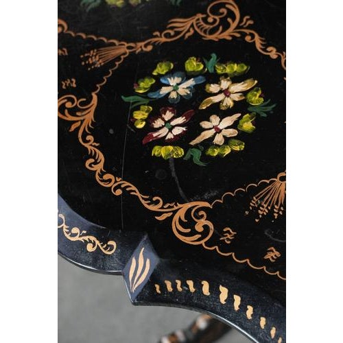 Antique English Hand-Painted Floral Tilt-Top Table, Late 19th Century. For Sale - Image 14 of 18