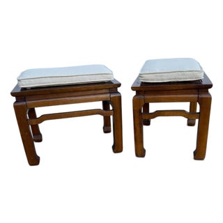 Pair of Vintage Asian-Style Wooden Stools / End Tables With Reversible Cushioned Tops, Circa 1970s–1980s For Sale