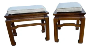 Pair of Vintage Asian-Style Wooden Stools / End Tables With Reversible Cushioned Tops, Circa 1970s–1980s