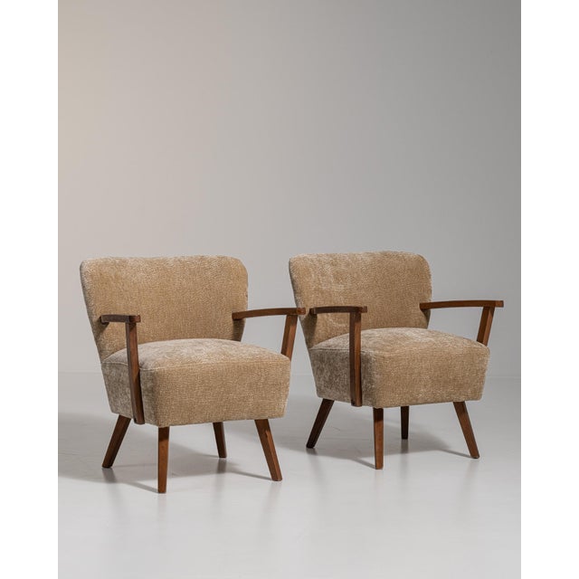 1940s Mid-Century Modern Cream Wood Pair of Club Chairs For Sale - Image 10 of 12
