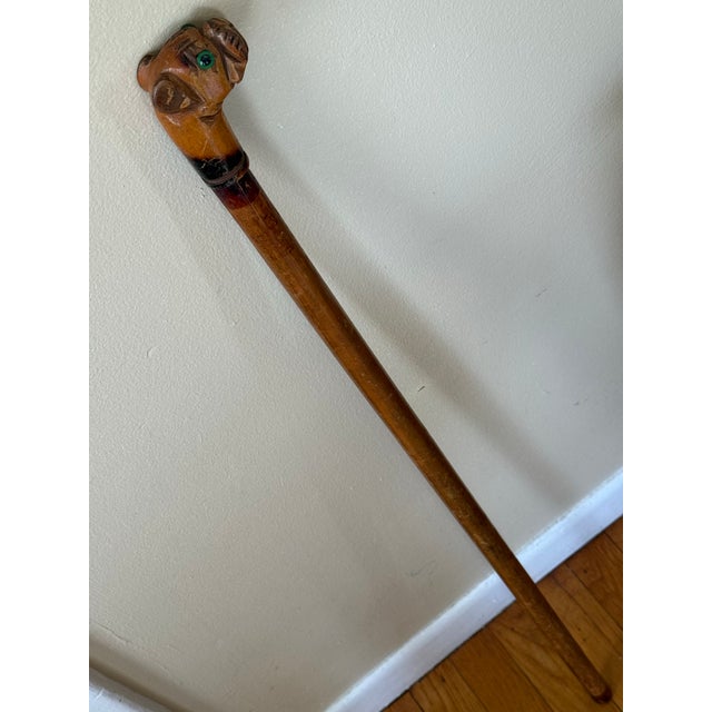 American Folk Art Carved Bulldog Dog Cane For Sale - Image 9 of 9