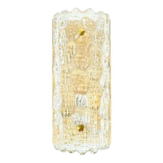 Mid-Century Modern Scandinavian Glass and Brass Sconce by Carl Fagerlund for Orrefors, Sweden, 1960s For Sale
