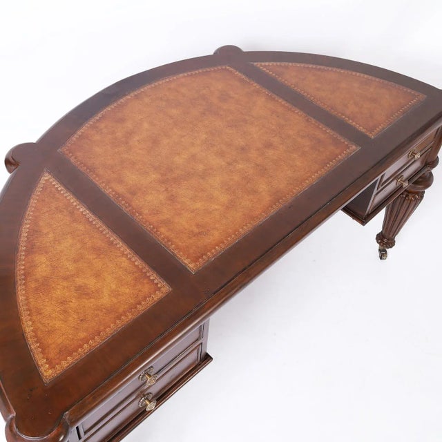 Late 20th Century British Colonial Style Demi-Lune Leather Top Desk For Sale - Image 5 of 10