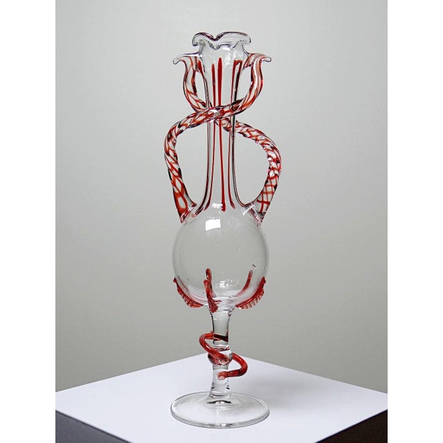 Vintage Venetian Murano Glass Filigrana/Zanfirico Soliflore Vase, 1950s-1960s For Sale - Image 3 of 12