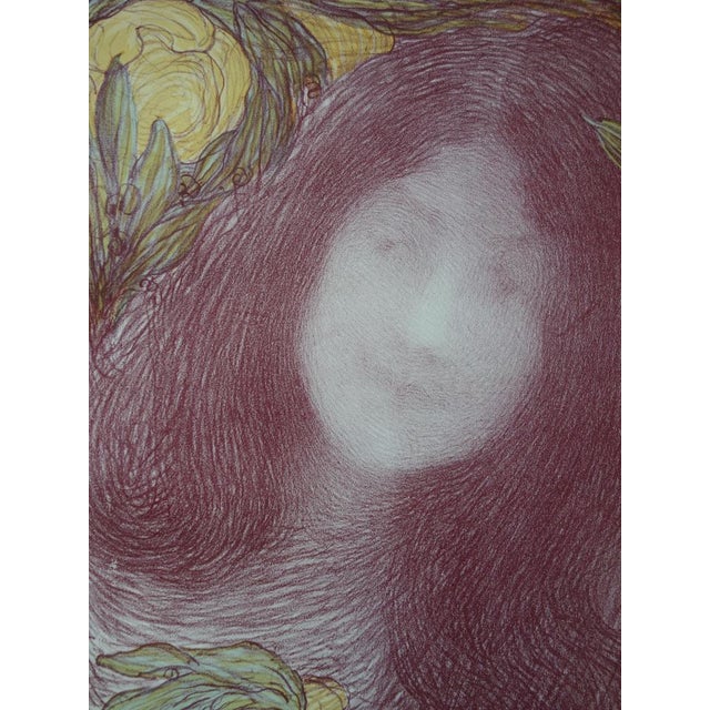 Modern Edmond Aman Jean, Under the Flowers, Original Lithograph For Sale - Image 3 of 5