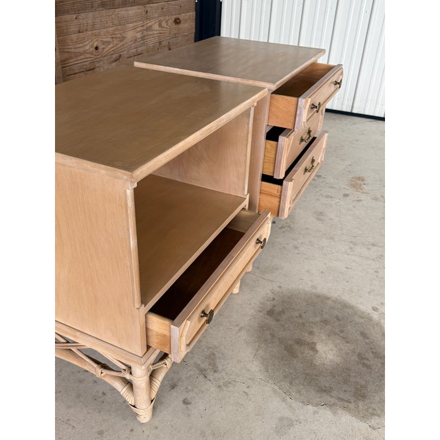 Vintage Coastal Regency Ficks Reed Rattan Lattice Nightstands-Pair For Sale - Image 11 of 12