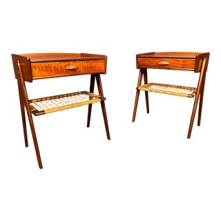 Vintage Danish Mid Century Modern Teak and Cane Nightstands by Soren Rasmussen For Sale
