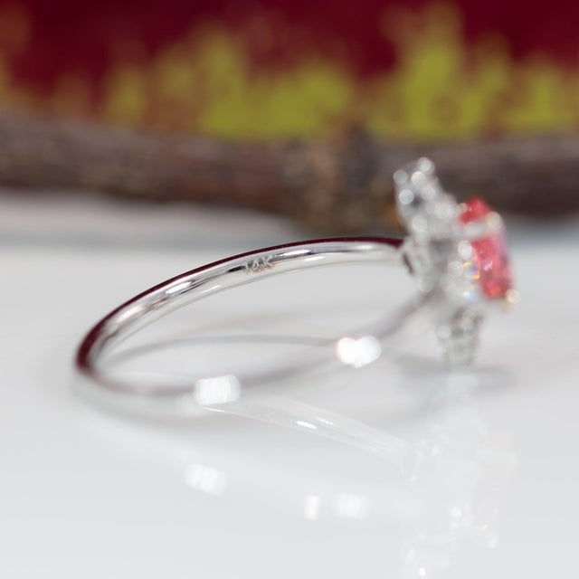 Aaa Padparadscha Sapphire Ring With Natural Diamonds: Solid 14k Gold, Oval 6x4mm, Size 6.75 For Sale - Image 9 of 9