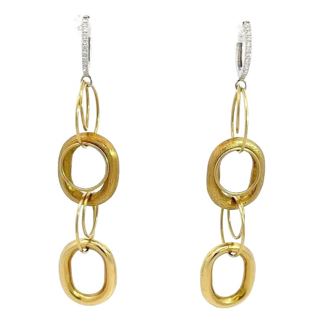 Diamond 18k Gold Earrings Assorted Shape Drop Dangle Ring Links, 2 pieces For Sale