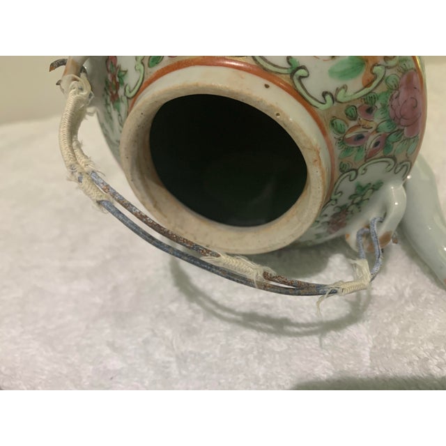 19th Century Antique Chinese Rose Medallion Tea Pot For Sale - Image 10 of 12