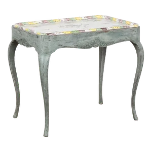 Swedish Blue Gustavian Side Table Tea Table With Tray Top, Circa 1890