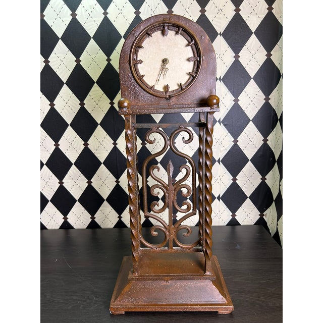 1970s Grand Old World Ironwork Table Clock With Architectural Scrollwork, 25" For Sale - Image 16 of 18
