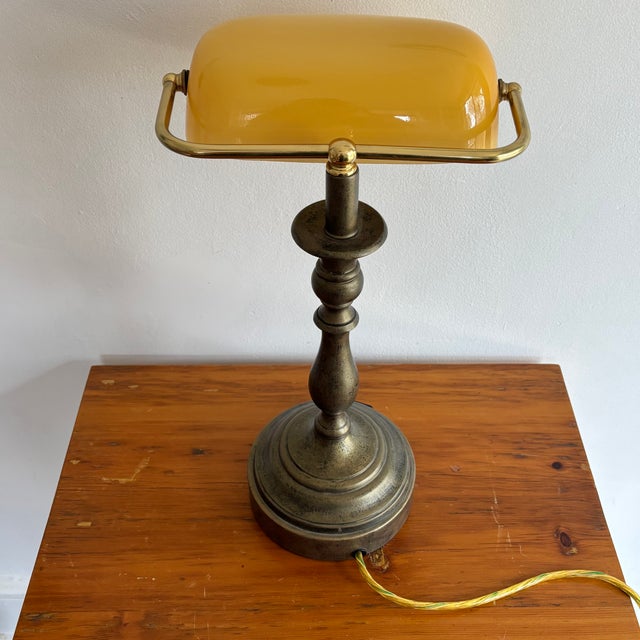 Emeralite 1980s Amber Glass Banker's Desk Lamp For Sale - Image 4 of 11