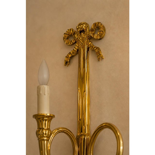 Late20C French Maker Louis XVI Gilt Bronze Sconces Wall Lamps-Pair For Sale - Image 12 of 18