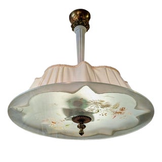 Finnish Model 20317 Pendant Lamp by Gunnel Nyman for Idman Oy with Hand-Painted Glass by Kauklahden Lasitehdas, 1940s For Sale