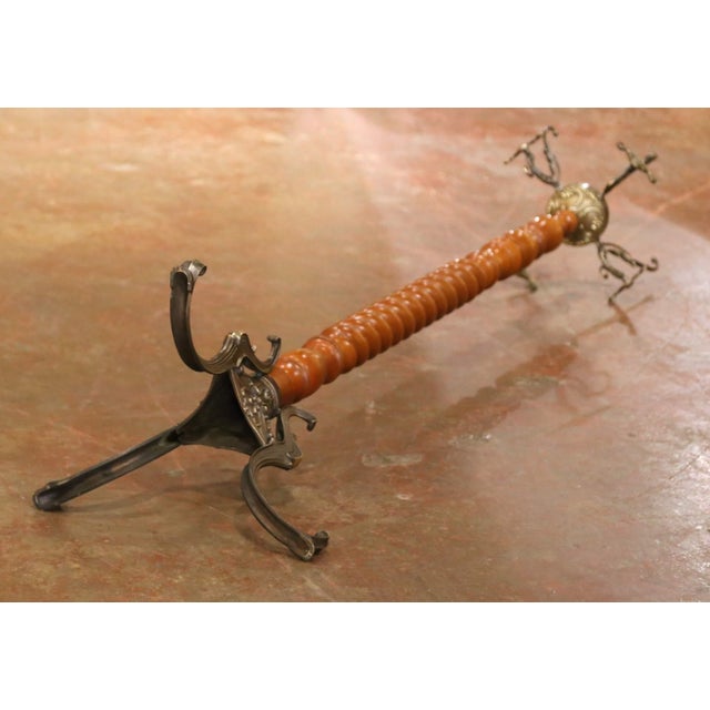 Metal Mid-Century French Louis XIII Style Spiral-Turned Cherry and Metal Hall Tree For Sale - Image 7 of 7