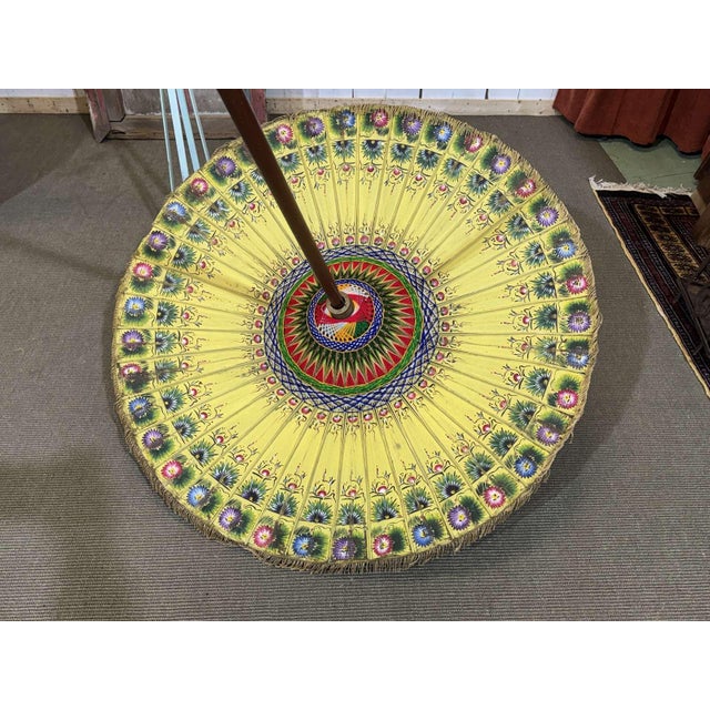 Indonesian Parasol in Wallpaper, Wood and Wool, 1950s For Sale - Image 14 of 14
