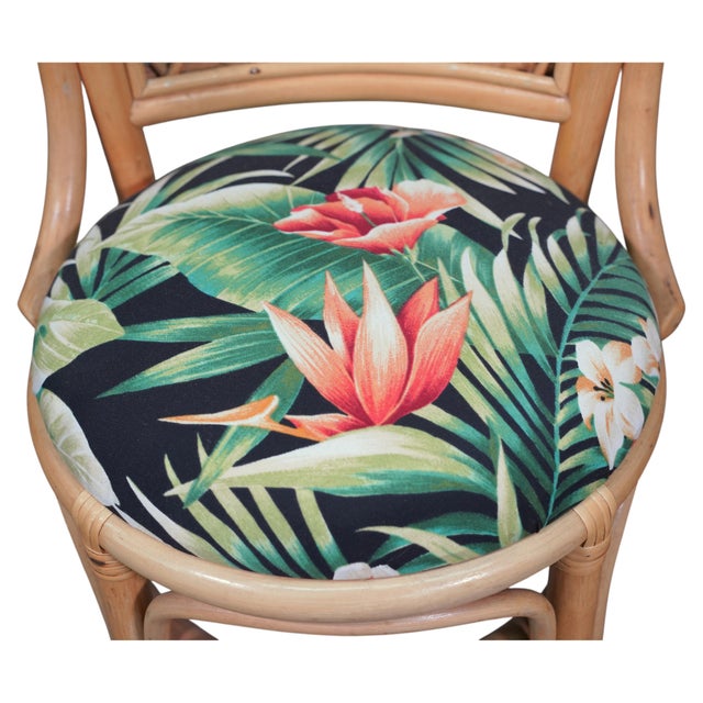 Vintage Coastal Rattan Bistro Table & Chairs Set, New Tropical Fabric, 1970s For Sale - Image 4 of 13