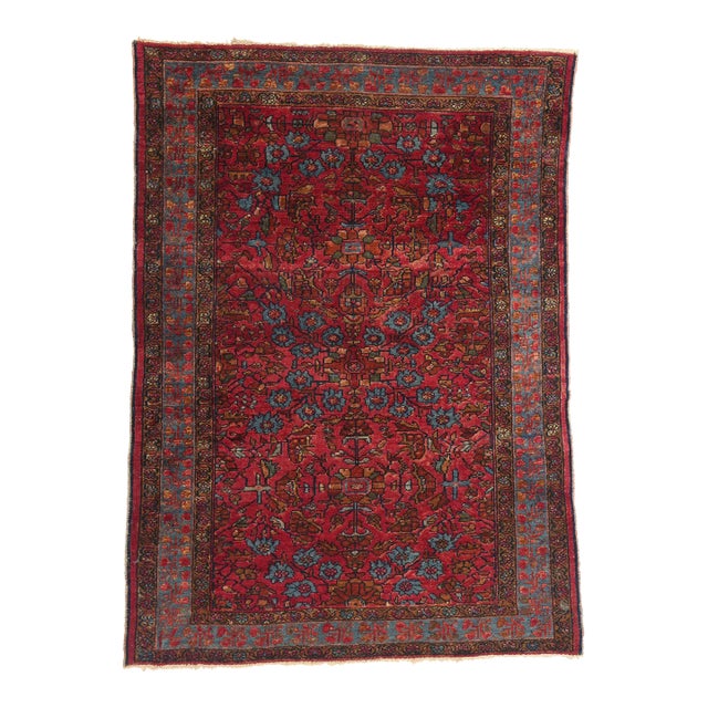 Antique Red Persian Lilihan Rug - 04'10 X 06'09 For Sale