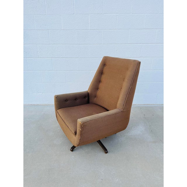 1960s Vintage Castro Convertibles MCM Swivel High Back Lounge Chair For Sale - Image 5 of 13