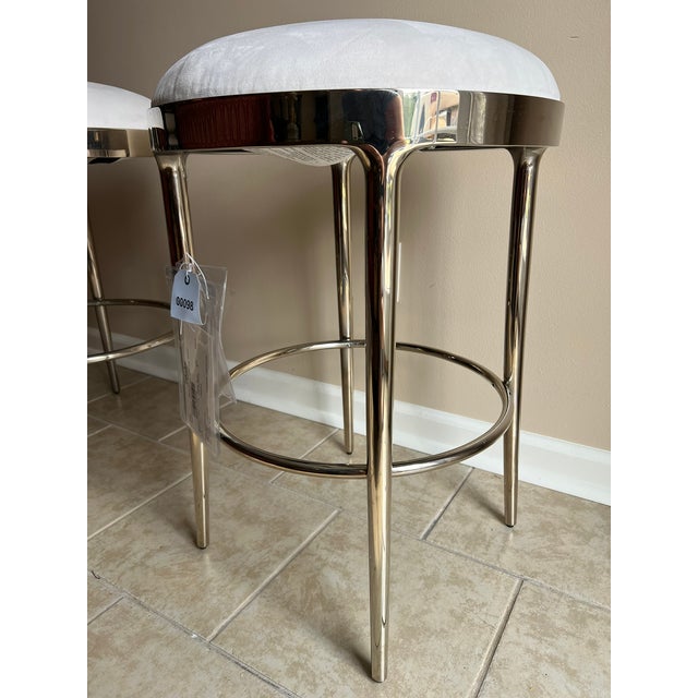 Baker Furniture Company Baker Furniture Minimalist Counter Stool, Polished Nickel Base, Swivel Seat in White Suede - Pair For Sale - Image 4 of 18