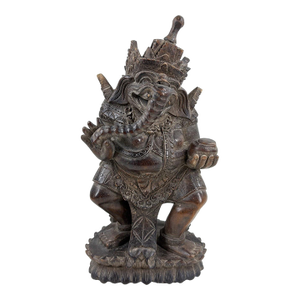 Detailed 12" Vintage Balinese Hand-Carved Ganesha Wood Sculpture