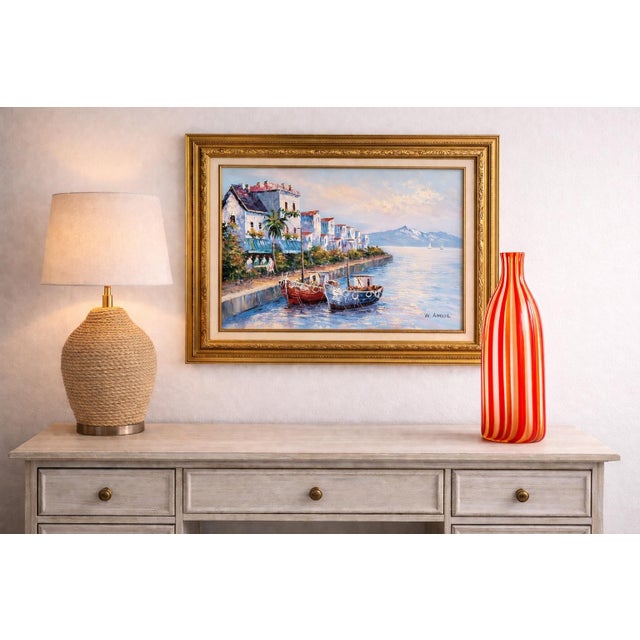 Late 20th Century Murano-Style Red & Orange Striped Art Glass Vase – Tall Hand-Blown Statement Piece For Sale - Image 4 of 9