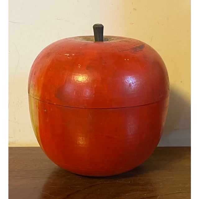 Antique early 20th century paint decorated carved wood apple box. Beautiful bright color. Measures 4 1/2" tall x 4 1/4"...