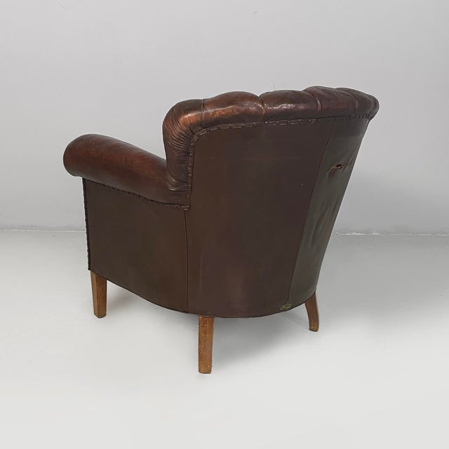 Italian Art Deco Brown Leather Lounge chairs by Saracchi, 1930s, Set of 2 For Sale - Image 4 of 18