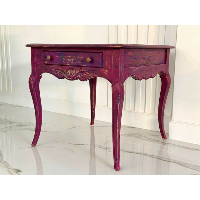 Late 20th Century French Hand-Painted Accent Table in Bordeaux Wine “Lie De Vin” Finish For Sale - Image 9 of 11