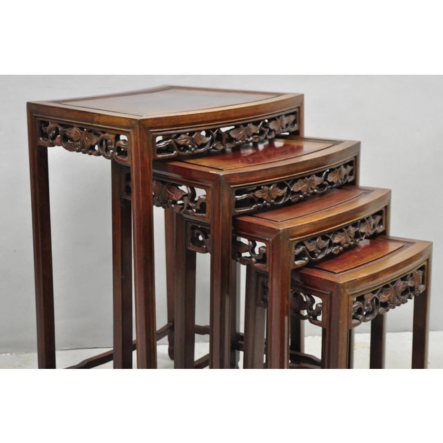 Vintage Chinese Carved Hardwood Curved Frame Nesting Side Tables - Set of 4 For Sale - Image 18 of 18