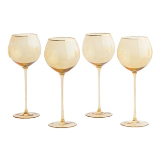 Siren White Wine Goblets - Marigold with Gold Rim, Set of 4 For Sale