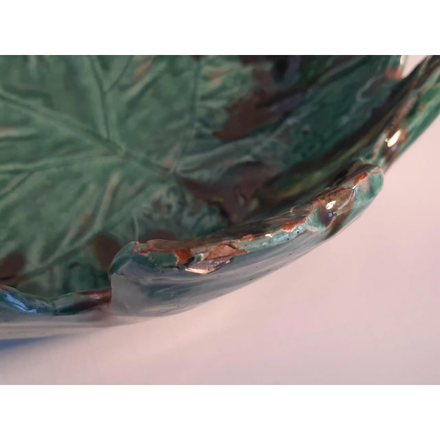 Green Vintage Majolica Cabbage Ware Leaf Bowl XL Deep Pottery Glazed For Sale - Image 8 of 10