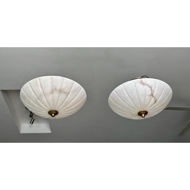 1980s French Directoire Style Incised Star Alabaster Flush Mounts - Pair For Sale - Image 18 of 18