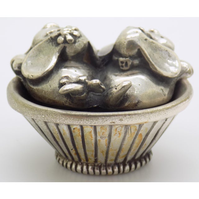 Vintage Italian Handmade Genuine Silver Sleeping Puppies Basket Figurine Sacchetti Arezzo 800 Continental Silver Dog Miniature Sculpture For Sale - Image 4 of 13