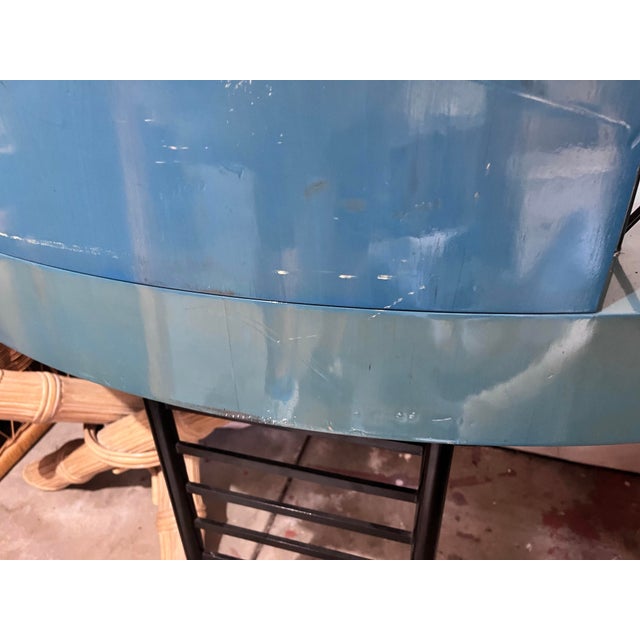Paint Vintage Postmodern Blue Lacquer Demi-Lune Writing Desk or Vanity For Sale - Image 7 of 8