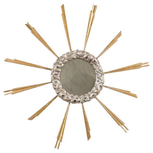 Mid-19th Century Vintage Italian Gilded Sunburst Mirror For Sale